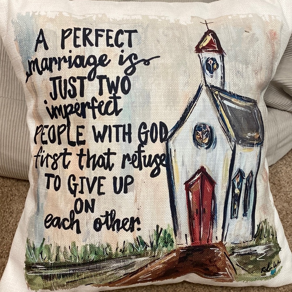 “Marriage” painted pillow.